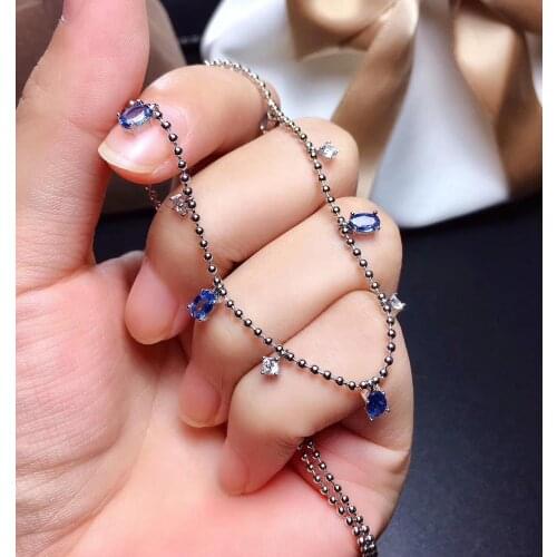 New graceful blue sapphire necklace for shinning women silver jewelry real 925 silver natural gem girl birthday gift style