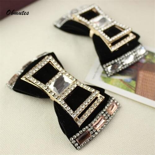 1Pair Black Suede Bow Shoes Flower Shoes Jewelry Crystal Decoration DIY Womens Shoes Accessories