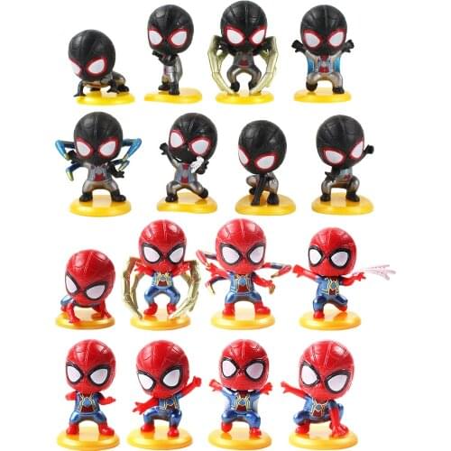 4-5cm 8pcs/Lot Avengers Figures Black Spiderman Venom Cartoon Q Version Iron Spider Man Model Toys