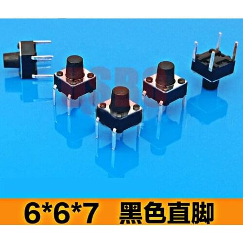 4 Pins Right Angle Light Touch Switch Tactile Push Button Switch Black 6*6*7mm