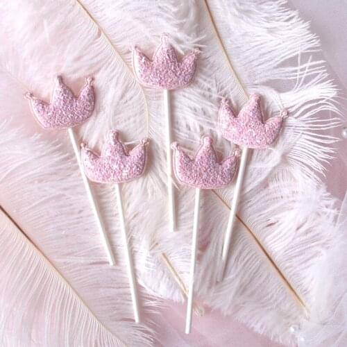 5 Pcs/Set Girl Boby Happy Birthday Cake Flags Star Heart Crown For Kids Baby Shower Party Cake Baking Decor Supplies Blue Pink