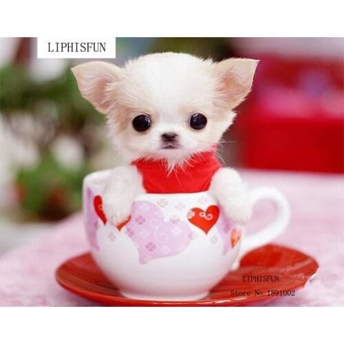 5D Diy Diamond Painting Embroidery Resin Square Rhinestones Cute Dog In Cup Cross Stitch Kits Home Decor