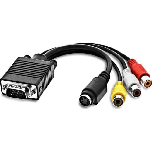 Adapter VGA SVGA To S-Video 3 RCA AV TV Output Cable Adapter Converter PC Laptop S-Video Mini 4-Pin Female Black White