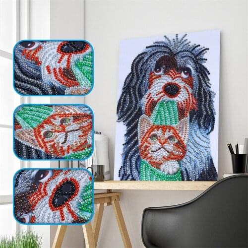 Special Shaped Diamond 5D DIY Diamond Painting "Dog and Cat" Animal Pattern Embroidery Cross Stitch Home Decoration