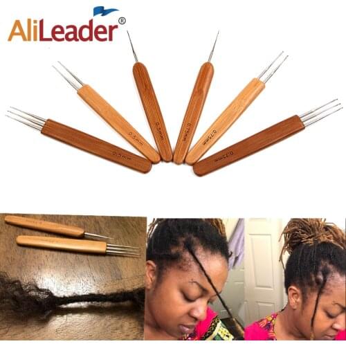 Alileader Ventilating Needle Crochet Hook For Dreadlocks Wig Hair Extension Tools Bamboo Wooden Handle Hook Needle Metal Needle