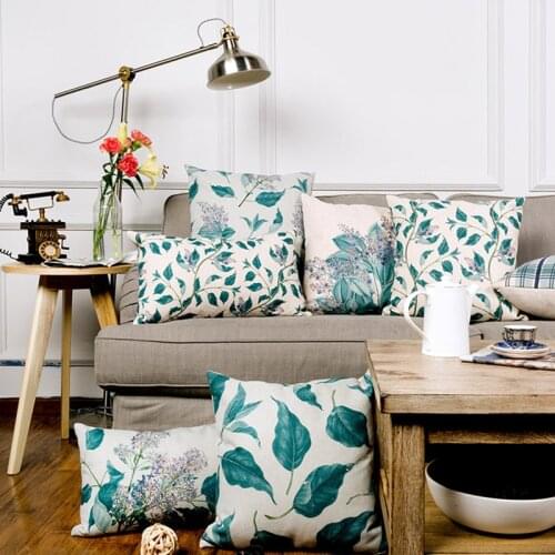Wholesales Pillow Cover Vintage Green Leaves Plant Floral Cushion Cover Home Decorative Pillow Case 45x45cm/30x50cm