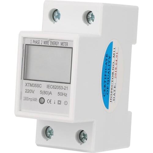 AC220V 5(80)A Digital DIN-Rail Electric Meter 1-Phase 2 Wire 2P DIN-Rail Electronic Energy Meter KWh Meter
