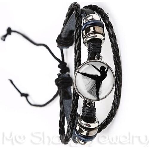 Elegant Ballet Dancing Bracelet Irish Dance Gymnastics Dancer Ballerina Black/Brown 2 Color Leather Adjustable Bangle Gift