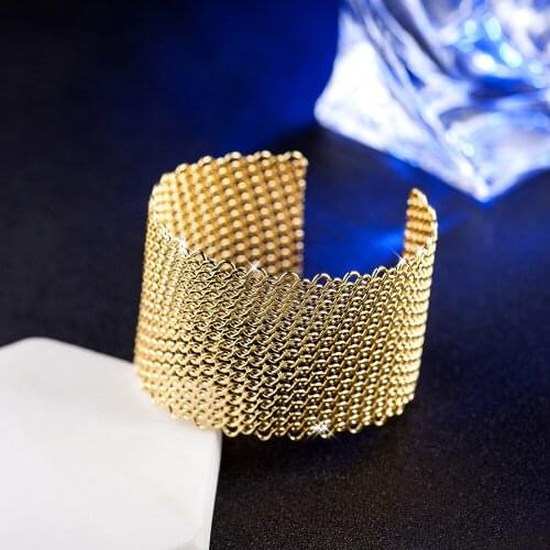 Fnixtar Top Quality Big Bangle Fashion Jewelry Gold Color Open Cuff Adjustable Bracelets For Women Jewelry Partys Accessories