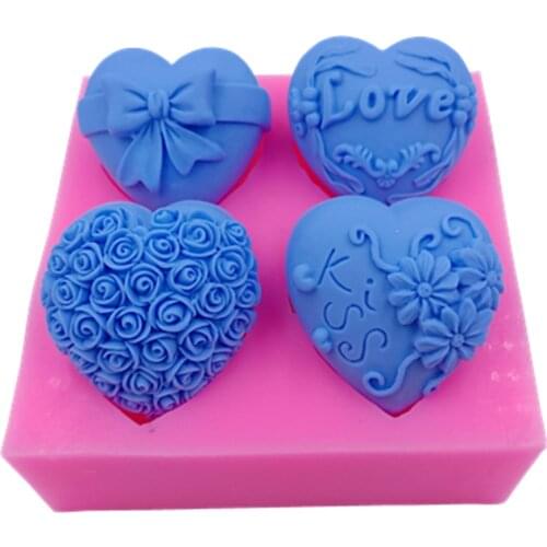 4 Cavities Heart Design Soap Molds Wax Molds Food Grade Chocolate Fondant Molds Aromatherapy Gypsum Molds