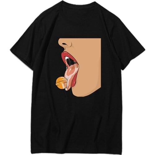 Hot Sexy Lollipop Girl Lips Bad Bitch Fresh Dope Swag Tshirts Fashion Harajuku Print T Shirts Harajuku Men clothing