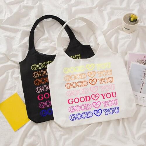 Women Letter Shopper Canvas Bag Vintage Casual Tote Shoulder Bags for Girls Elegant Female Handbag Kpop Friendly Shopping Bag