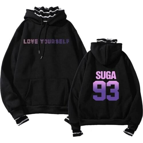 Koren kpop hoodies sweatshirt love yourself Fake two hoodies hoody sweatshirt for casual harajuku kpop Fake two hoodies