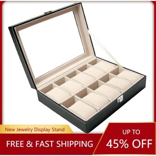 10 Slots Retro PU Watch Box Case Organizer Display for Men Women, Brilliant PU Box with Soft Leather Pillows