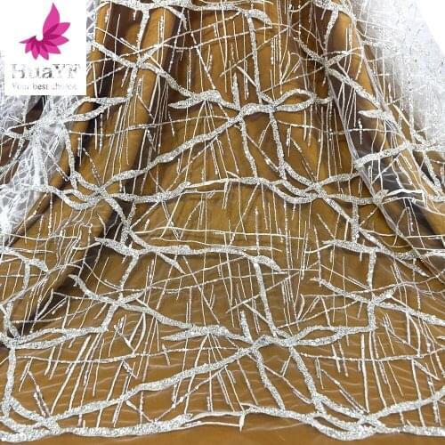 Pretty Lace Sequence Tulle With Beads Fabric For Wedding Dress HY1465