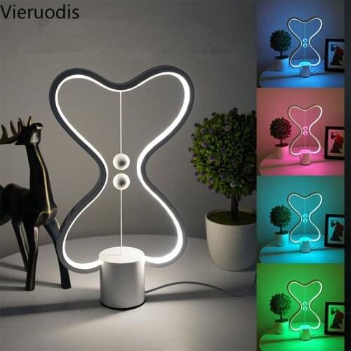 Creative Magnetic Balance Lamp 7Colors Two-heart Colorful Fixed Color Night Light for Home Decor Bedroom Kids Net Red Table Lamp