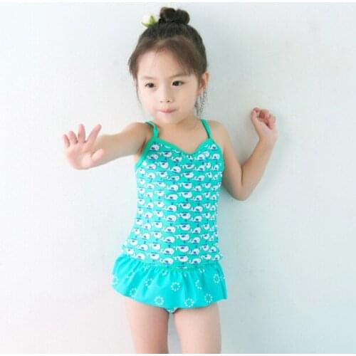 Girls Two Pieces Swimwear Green with Little Whales Pattern 2-7 Y Kids Swimsuit Children Sling Tankini Set Sandy Beachwear