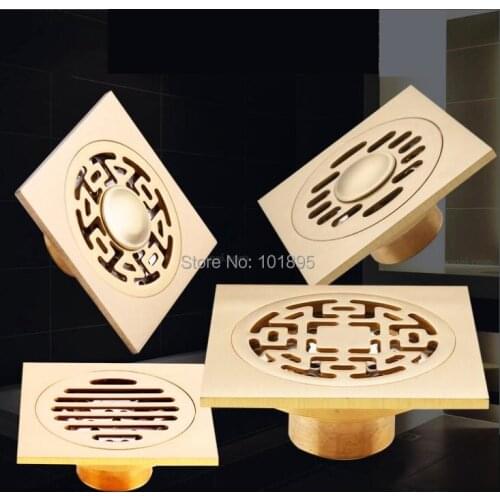 4 Models Gold Color 10CM Square Brass Material of Special Floor Drain