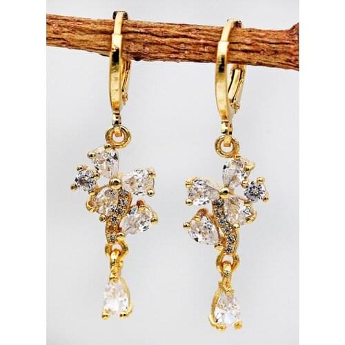 Fashion Jewelry Gold Earrings For Women Beautiful Big Gem Zircon Flower Earrings Korean Bohemian Style Dangle Earrings OBS1741