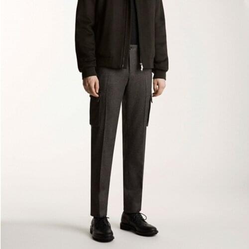 Mens woolen cloth slim-fitting custom casual pants nine-point loose winter new product pocket woolen straight leg pants