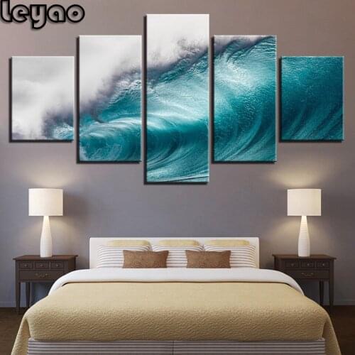 5D DIY Diamond Painting 5 panels seascape ocean wave Full Diamond Embroidery Cross Stitch kit Mosaic multi-picture home decor