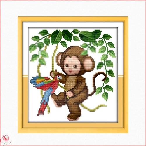A Baby Monkey Pattern Cross Stitch Kit 14CT 11CT Canvas Printing Needle And Thread Embroidery Kit DIY Home Decoration Crafts