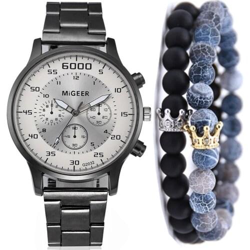 XSVO Mens Watch Set Steel Band Quartz Watch + Bracelet Set Fashion Luxury Full Steel Sports Male Wristwatches Clock