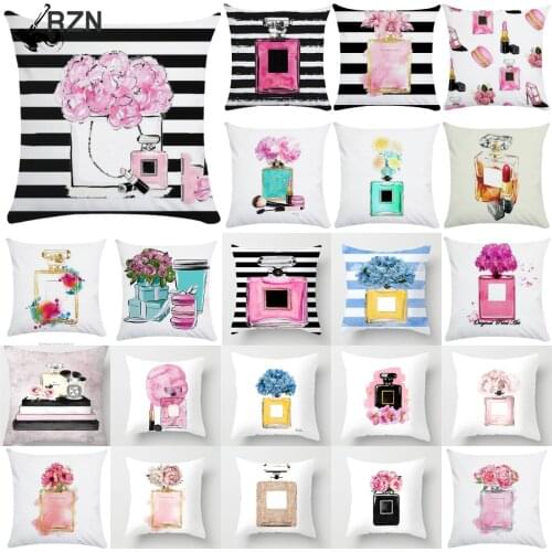 New Floral Polyester Pillowcase Creative Flowers Perfume Bottles Cushion Covers 18" Sofa Chairs Couch Throw Pillows Home Decor