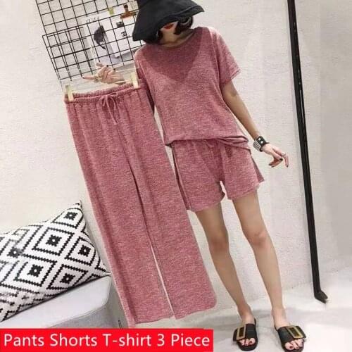 New Spring Summer Womens Tracksuit 2021 Fashion 3 Piece Set Loose Oversized Pants+Shorts+T-Shirt Suit Female Casual Pant Suits
