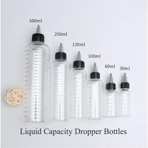 1pc 30ml/60ml/100ml/120ml/250ml Plastic PET E juice Liquid Capacity Dropper Bottles Twist Top Cap Tattoo Pigment Ink Containers