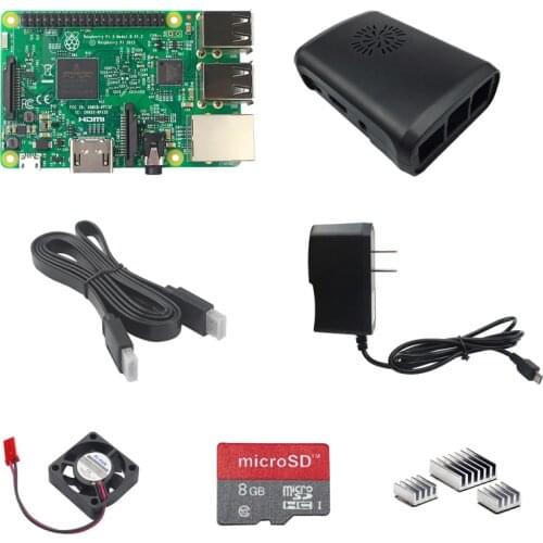 Raspberry Pi 3 Model B+ABS Case+Power Charger+HDMI Cable+Cooling Fan+8G Class 10 SD Card+Aluminum Heat Sink with Free Shipping
