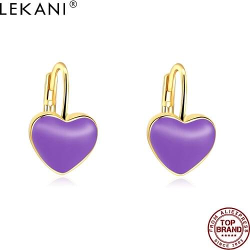 LEKANI Heart Purple Color Stud Earrings For Women Romantic Wedding Simple Earring Fashion Jewelry Gift Give Girlfriend Recommend