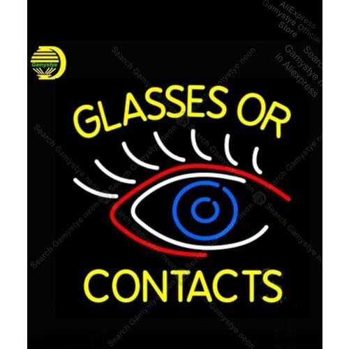 Glasses Or Contact eye NEON SIGN REAL GLASSBEER BAR PUB Glass Tube Neon Sign Enseign Lumineuse Bar Neon Window Lights Lamp Logo