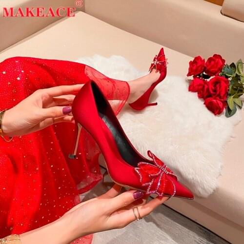 Womens High Heels Fashion Set Foot Red Wedding Shoes Festival Party Platform Womens Shoes Shallow Heel Womens Single Shoes