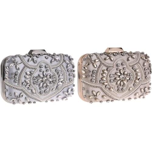 Diamond Evening Clutch Bag for Women Wedding Clutch Purse Chain Shoulder Bag Party Handbag with Pearl Handle