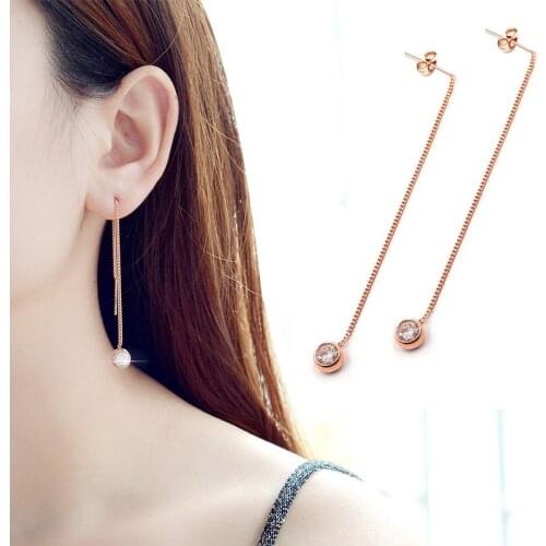High Quality Shining Cubic Zircon CZ Rose Gold Color Stainless Steel Earrings for Dual Purpose