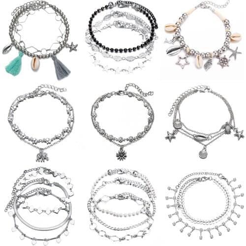 Summer Starfish Pendant Anklets 2019 For Women Stone Beads Sea Shell Anklet Bohemian Bracelets On Leg Boho Ocean Beach Jewelry