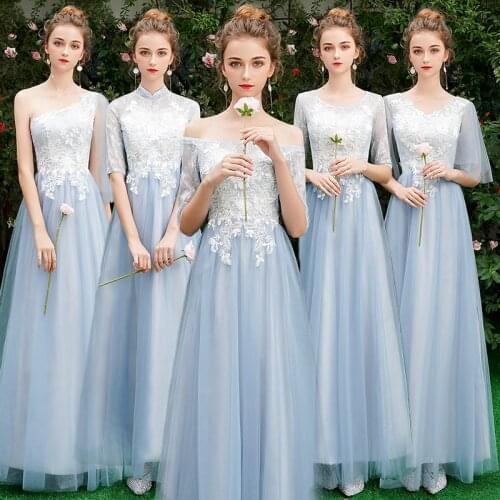 Beauty Emily Long Grey Bridesmaid Dresses 2019 Long for Women Sweep Train Vestidos Para Festa A-line Wedding Party Prom Dress