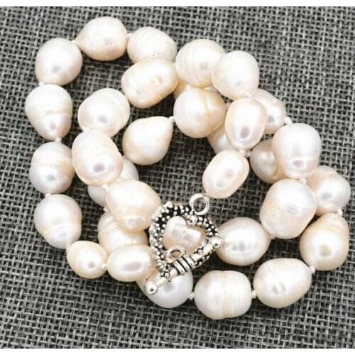 10-12mm BIG RICE SHAPE WHITE REAL NATURAL PEARL NECKLACE 18''Tibetan silver love