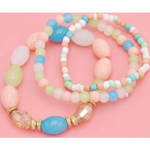 4pcs/set Women Bohemian Summer Jewelry Multilayer Elastic Set Bracelets Bangles Gold Glass Beads Charm Wrap Bracelet Femmel Gift