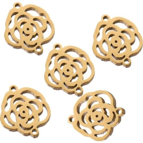 5pcs Lot Gold Stainless Steel Hollow Rose Flower Charms Pendant for DIY Jewelry Making Supplies Accessories Wholesale Bulk Items