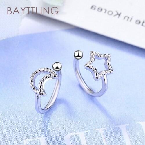 BAYTTLING 925 Sterling Silver 10MM Fine Moon Stars No Piercing Ear Clips For Women Fashion Wedding Party Gift Jewelry