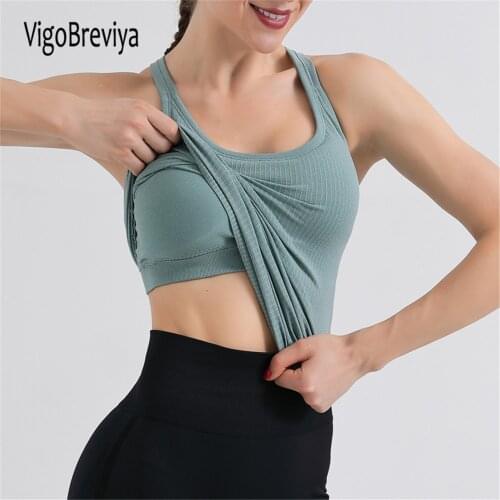 VigoBreviya Seamless Yoga Tops With Bra Women 2020 Sleeveless Fitness Sports T-shirts Gym Running Workout Tops Shirt Clothing