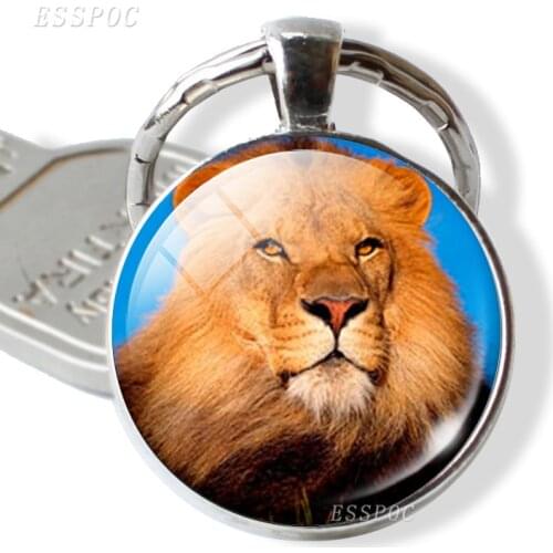Charm Glass Cabochon Keychain Keyrings Fashion Lion Photo Handmade Keychains for Women Bag Chain Men Car Keyring Accessories