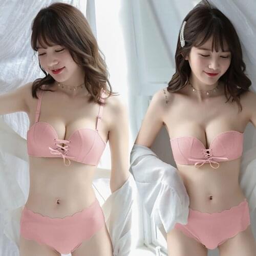Front bandage drawstring push up gather wire free seamless bra adjustable girls small chest bralette Section Received