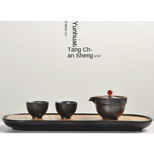 A Pot of Two Cups of Japanese Kung Fu Tea Set Zen Black Pottery Travel Tea Quik Cup Teapot Japanese Tea Set Travel Tea Set