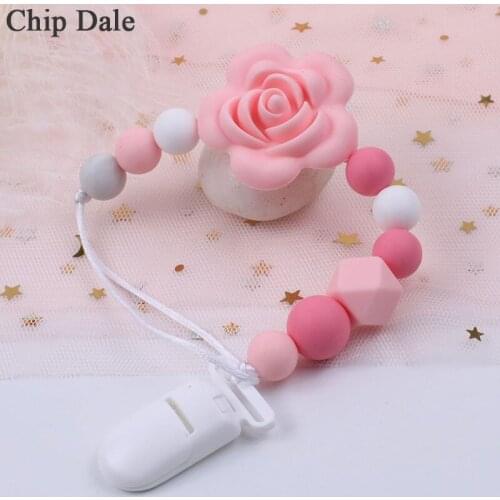 Chip Dale Baby Pacifier Clips Chain Silicone Rose Flower Pendant Newborn Baby Teething Nursing Dummy Clip Chain Baby Shower Gift