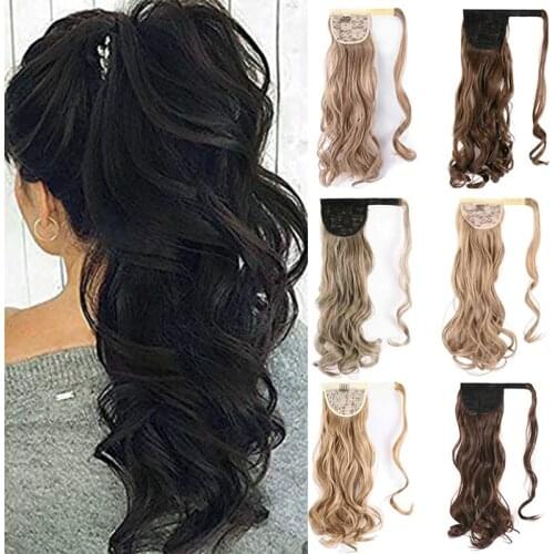 Kong&Li Long Wave Ponytail Hair Extension Clip In Synthetic Pony Tail Heat Resistant Fake Hair Ponytail Extension wrap round