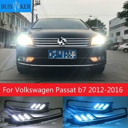 For Volkswagen Passat b7 2012-2016 with moving yellow turn signals and blue night running light led drl daytime running light