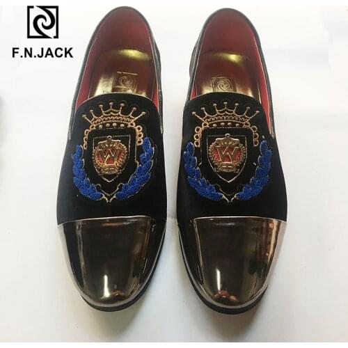 F.N.JACK Mens shoes New Arrival Classic Black Velvet Mens shoes casual Rubber Loafers for Man with Vintage Decoration